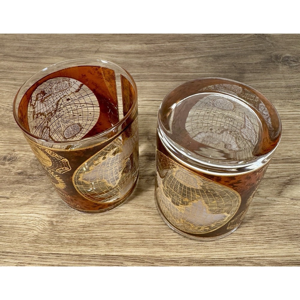Vintage 22K Gold Culver Terrarum Orbis Geographica 2 Glasses Celestial Old World - Picture 5 of 10